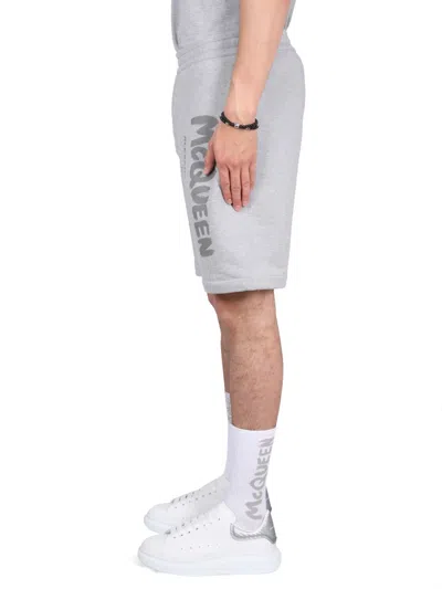 Alexander Mcqueen Alexander Mc Queen Bermuda Shorts With Graffiti Logo Print In Gray