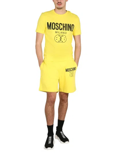 Moschino Couture Bermuda With Logo In Yellow