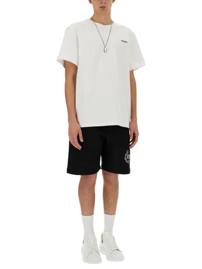 Alexander Mcqueen Alexander Mc Queen Black Bermuda Shorts With Distorted Logo In Black