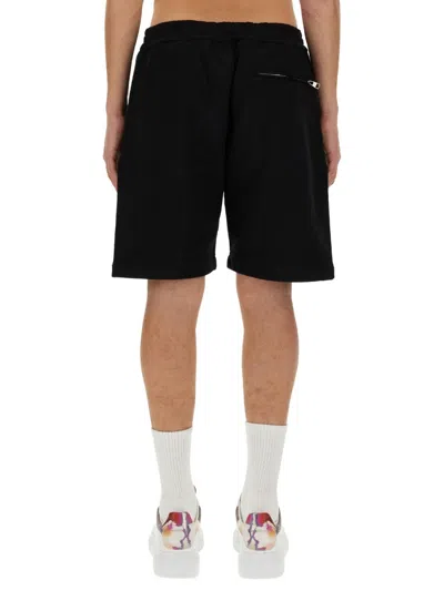 Alexander Mcqueen Alexander Mc Queen Black Bermuda Shorts With Distorted Logo In Black