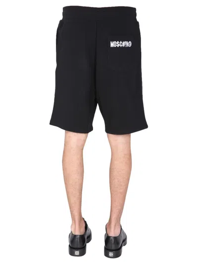 Moschino Bermuda With Logo Embroidered In Black