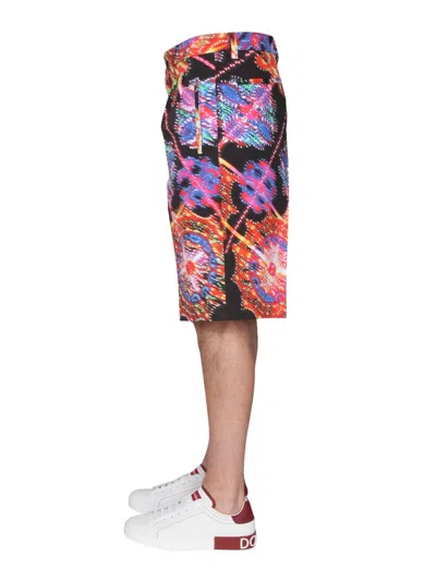 Dolce & Gabbana Multicolor Bermuda Shorts With All-over Hawaiian Print And Drawstrig In Silk Man In Multi