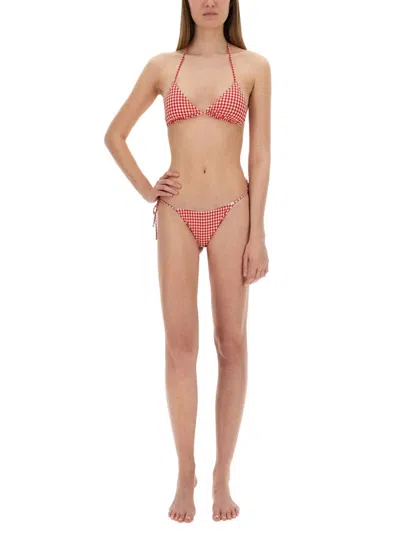 Mc2 Saint Barth Marianne Gingham Triangle Bikini Bottom In Red