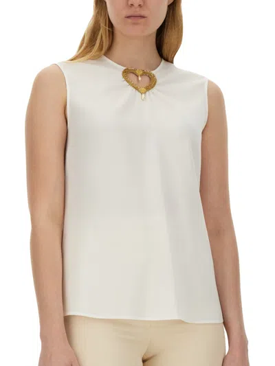 Moschino Blouse With Heart Applique In White