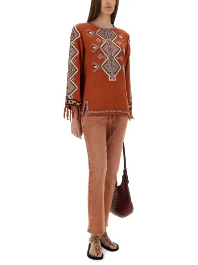 Isabel Marant Orange Silk Zelda Blouse In Brown