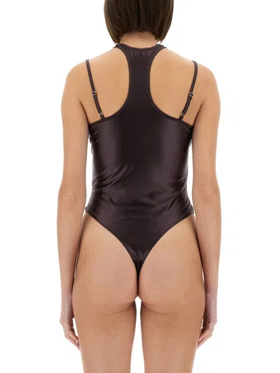 Versace Jeans Couture Racerback Bodysuit Metallic Hardware Straps In Brown