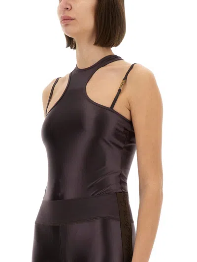 Versace Jeans Couture Racerback Bodysuit Metallic Hardware Straps In Brown