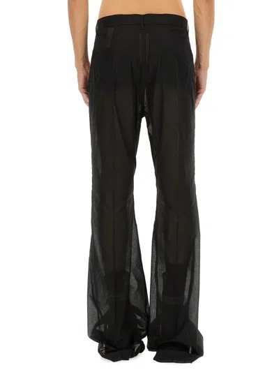 Rick Owens Flared Denim Trousers Sheer Fabric In Black