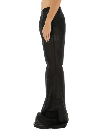 Rick Owens Flared Denim Trousers Sheer Fabric In Black