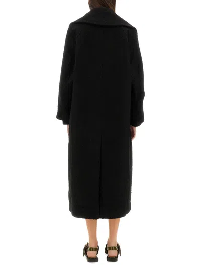 Ganni Double-face Wool Lace-up Coat Phantom In Black