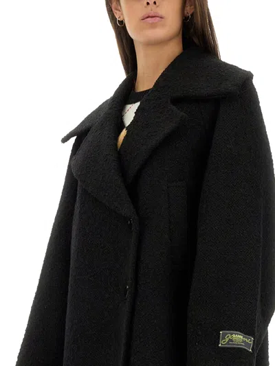 Ganni Double-face Wool Lace-up Coat Phantom In Black