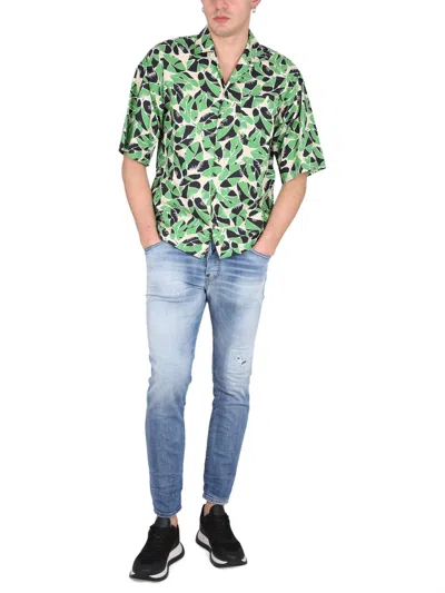 Dsquared2 Multicoloured Short-sleeved Shirt With Leaf Print In Green