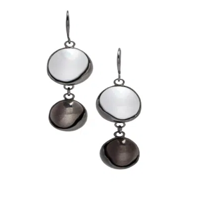 Saachi Women's Gold / Black Colored Glass Orbs Duo Dangle Earrings In Black