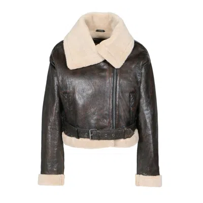 Freaky Nation Women's Brown Aviator Leather Jacket Vintage