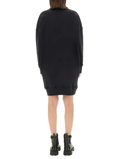 Msgm Brushed Detail Logo Dress In Black