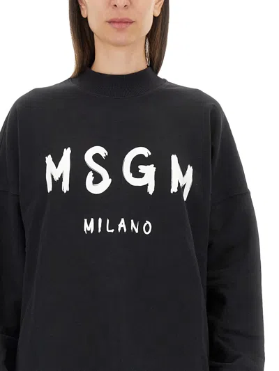 Msgm Brushed Detail Logo Dress In Black