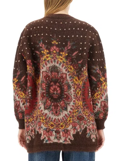 Etro Cardigan Con Motivo Jacquard In Brown