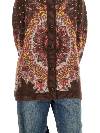 Etro Cardigan Con Motivo Jacquard In Brown