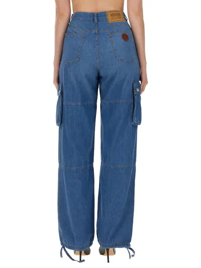 Moschino Wide Leg Cargo Trousers With Drawstring Hem In Blue
