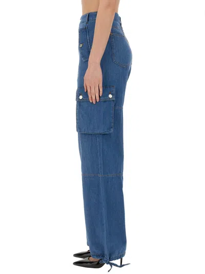 Moschino Wide Leg Cargo Trousers With Drawstring Hem In Blue