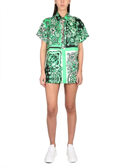 Red Valentino Floral Collared Short Sleeve Shirt In Green