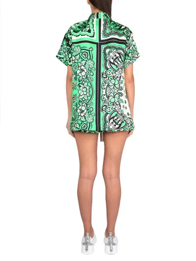 Red Valentino Floral Collared Short Sleeve Shirt In Green