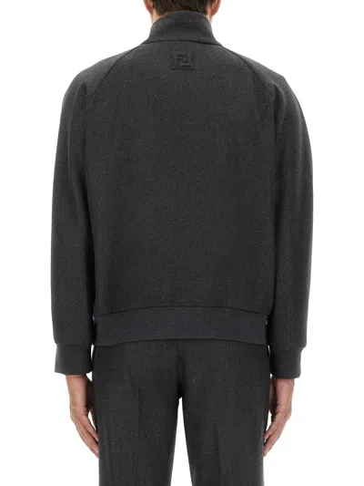 Fendi Felted Bomber Jacket In Black