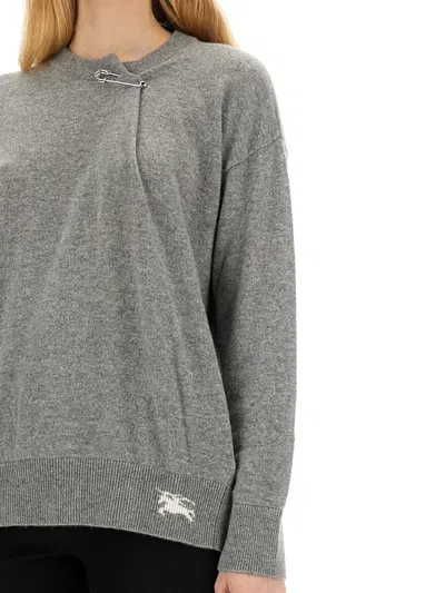 Burberry Cashmere Sweater With Kilt Pin In Gray
