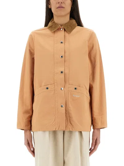 Barbour Collared Contrast Jacket Pockets In Brown