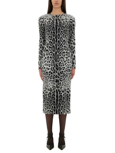 Dolce & Gabbana Charmeuse Sheath Longuette Dress In Gray