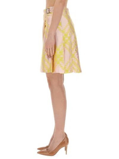 Burberry Pink And Yellow Kilt With Check Pattern Skirt For Women Ss24 In Pink