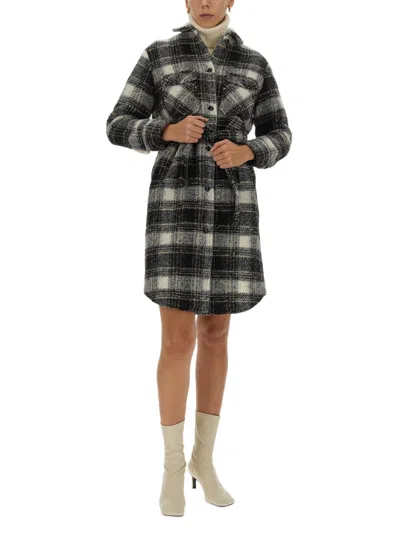 Woolrich Checkered Pattern Coat With Classic Collar In Black