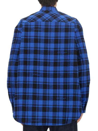Off-white Checkered Lined Flannel Overshirt In Blue