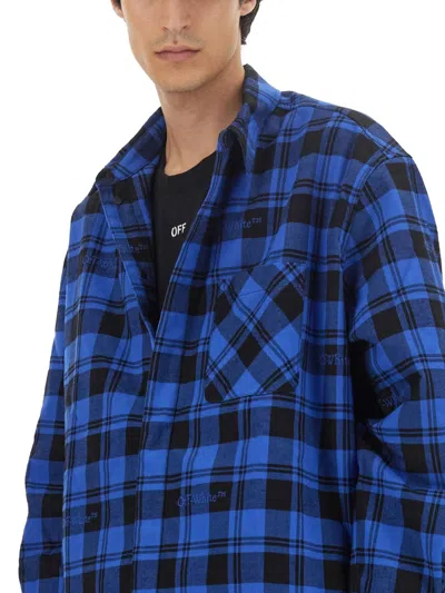Off-white Checkered Lined Flannel Overshirt In Blue