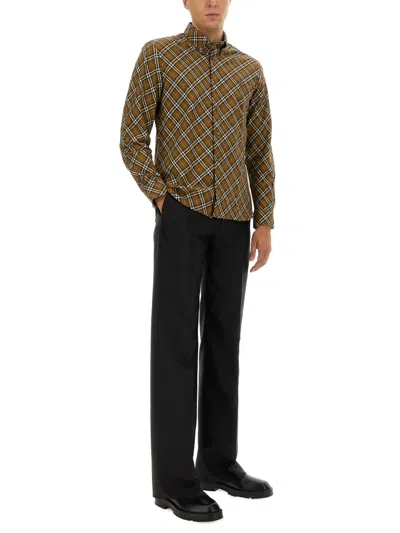 Burberry Button-down Collar Logo-embroidered Checked Cotton-flannel Shirt In Brown