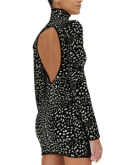 Roberto Cavalli Animalier Jacquard Knit Mini Dress In Black