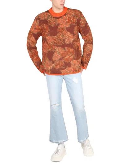 Erl Crew Neck Camouflage Pattern Sweater In Brown