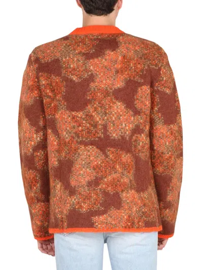 Erl Crew Neck Camouflage Pattern Sweater In Brown
