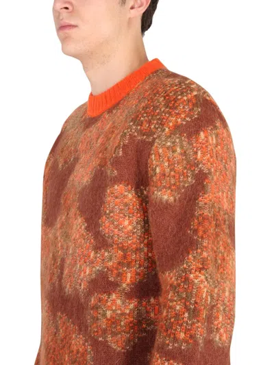Erl Crew Neck Camouflage Pattern Sweater In Brown