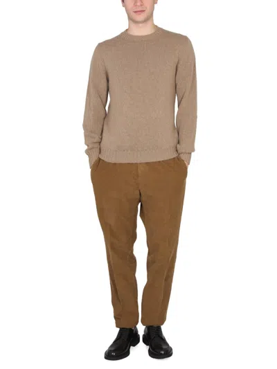 Pt Torino Neck Crew Cross Long Ribbed Cuffs In Neutral