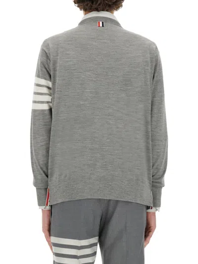 Thom Browne Wool Crew Neck Sweater With Striped Arm Detail In Gray
