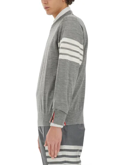 Thom Browne Wool Crew Neck Sweater With Striped Arm Detail In Gray