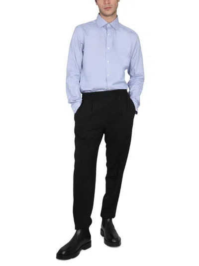 Zegna Button-down Collar Shirt With Long Sleeves In Blue