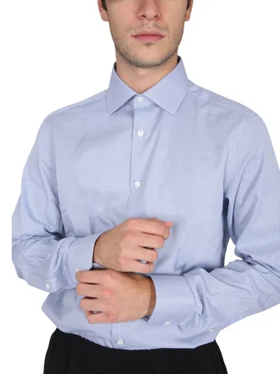 Zegna Button-down Collar Shirt With Long Sleeves In Blue