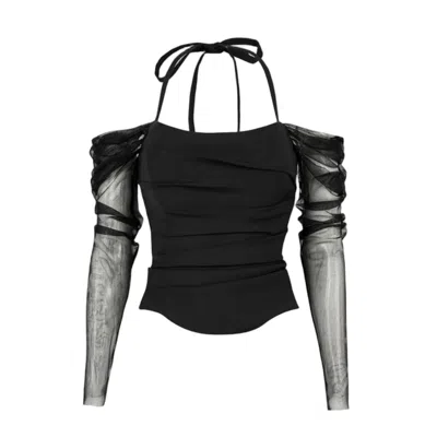 Alina Cernatescu Women's Stark Black Wool  & Silk Tulle  Wine And  Dine Corset In Black