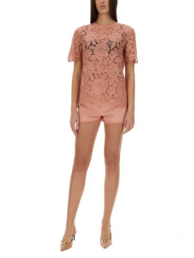 Dolce & Gabbana Women Dg Floral Lace Top In Pink