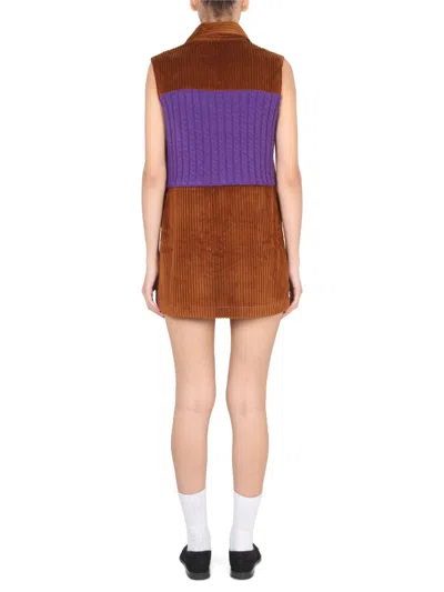 Cormio Ribbed Texture Dress Front Pockets In Brown