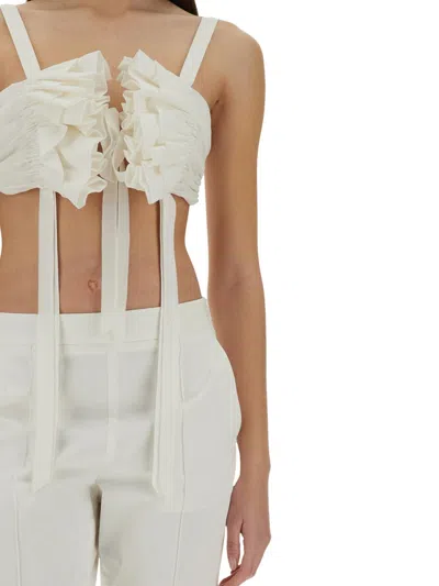 Moschino Crop Top In Cotton And Silk Voile In White