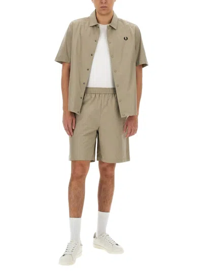Fred Perry Cotton Bermuda Shorts In Neutral