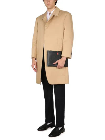 Thom Browne Cotton Coat With Notched Lapels And Back Vent In Neutral
